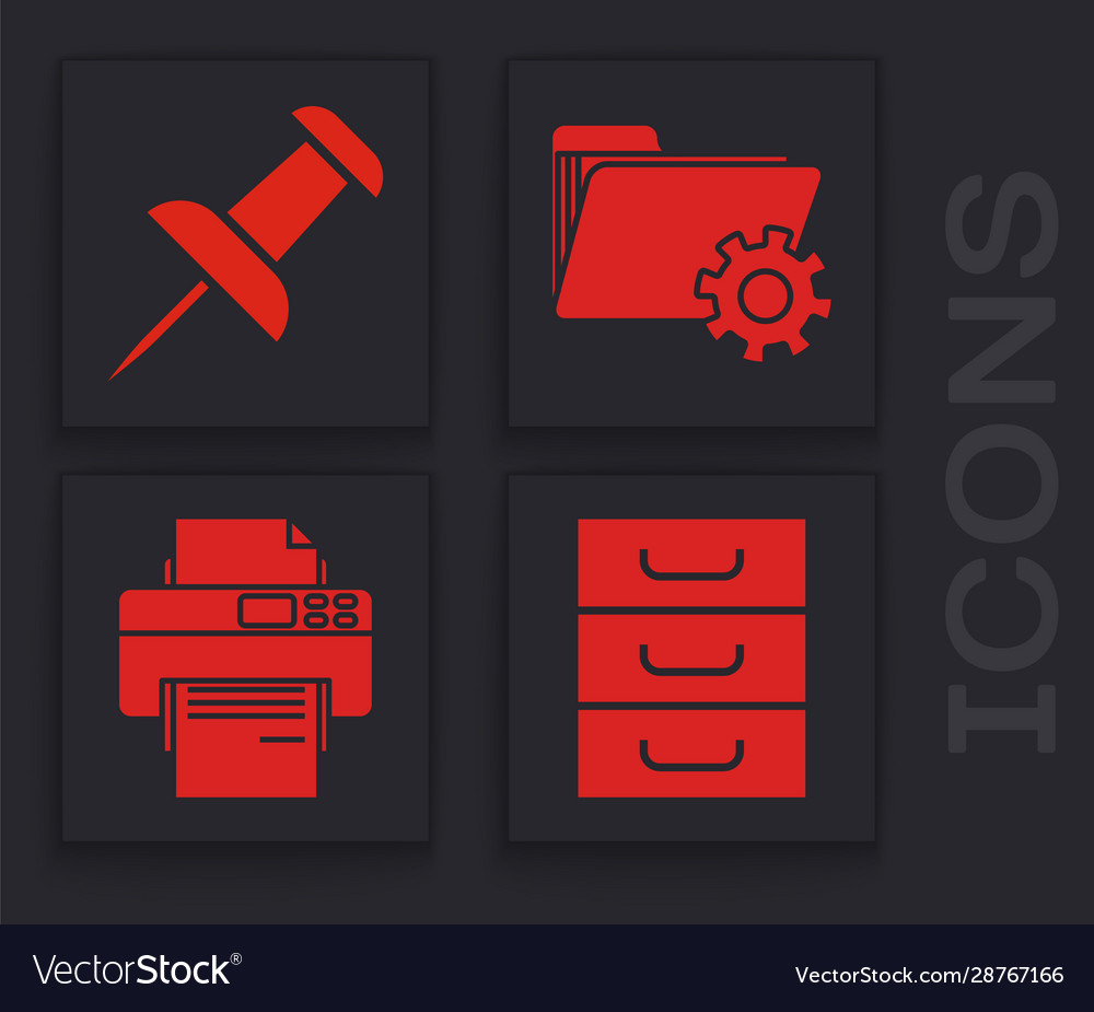 Set drawer with documents push pin folder vector image Set drawer with documents push pin folder