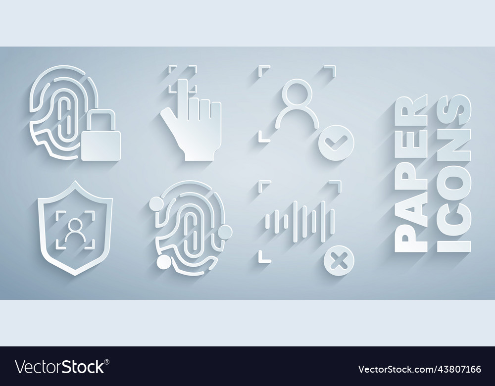 Set fingerprint face recognition shield Vector Image Set fingerprint face recognition shield