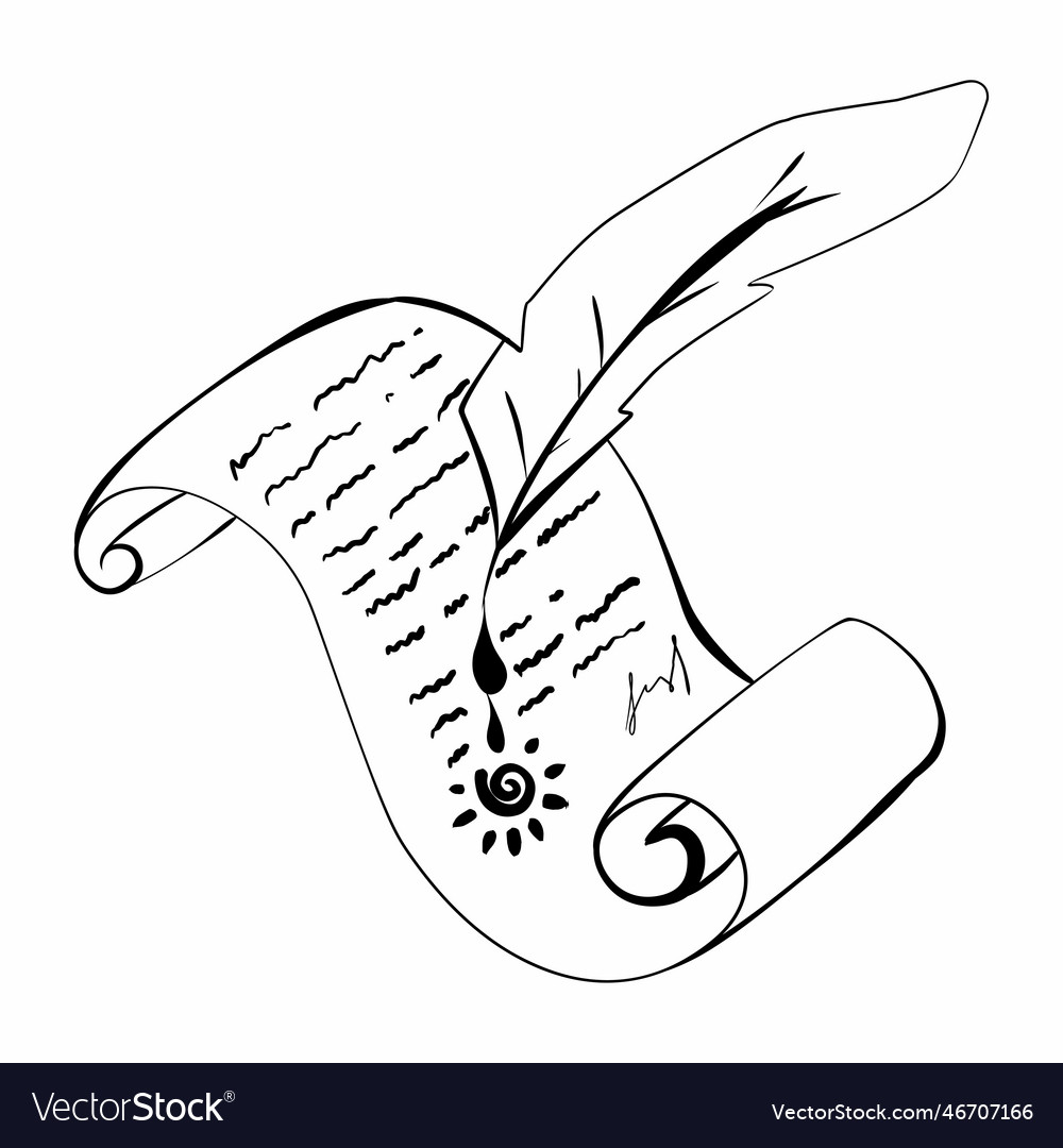 Writing pen text signature seal ink scroll vector image Writing pen text signature seal ink scroll