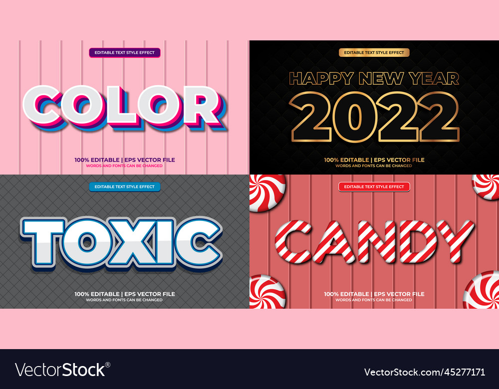 Bundle of editable text effect design set vector image Bundle of editable text effect design set