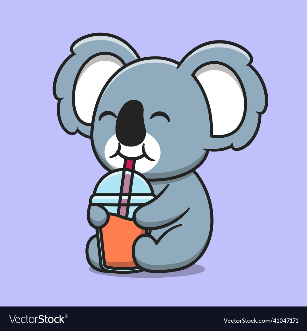 Cute koala drink juice cartoon icon vector image Cute koala drink juice cartoon icon