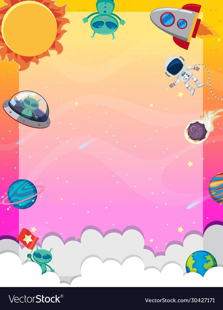 Frame template with many planets in space vector image Frame template with many planets in space