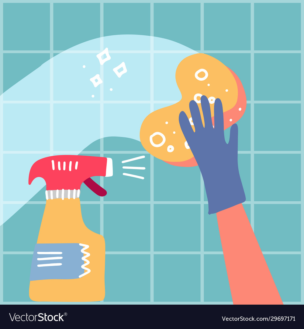 Sponge Wash Wall In Bathroom Or Kitchen Cleaning Vector Image