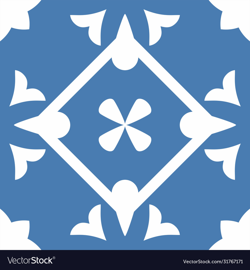 Tile Indigo Blue And White Decorative Floor Tiles Vector Image