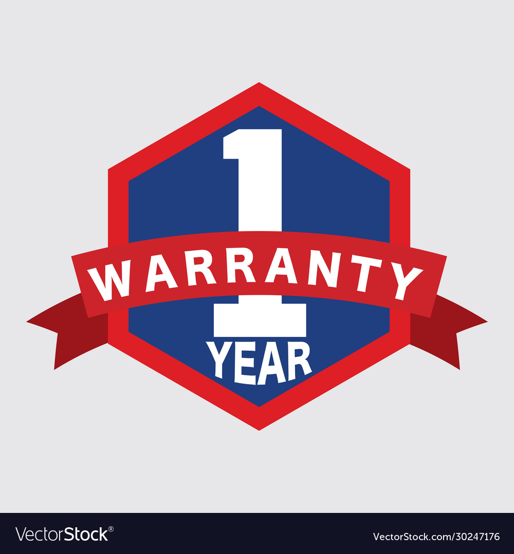 1 year warranty label with ribbon logo Royalty Free Vector