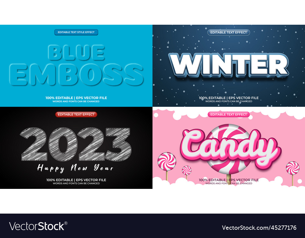 Bundle of editable text effect design set vector image Bundle of editable text effect design set