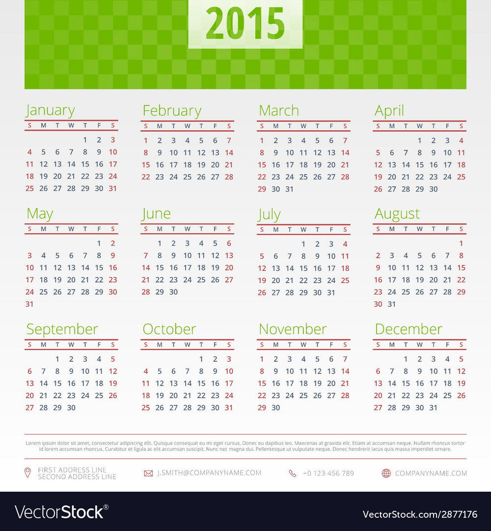 Calendar 2015 template week starts sunday