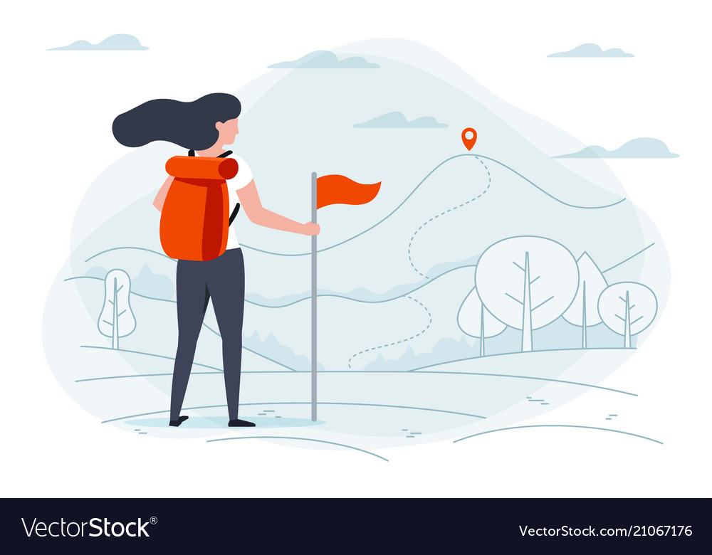 Camping girl park forest trees mountains Vector Image