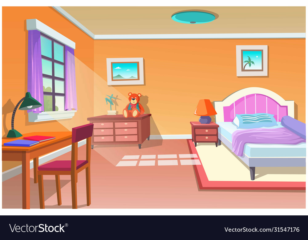 Graphic cartoon bedroom Royalty Free Vector Image