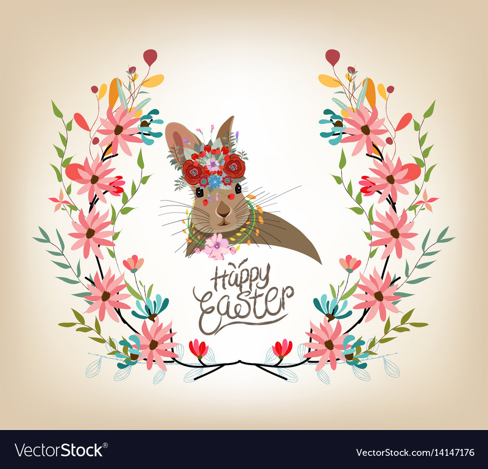 Happy easter card template rabbit cute invitation