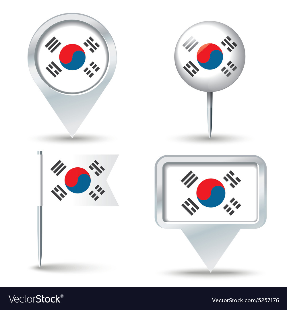 Map pins with flag of south korea