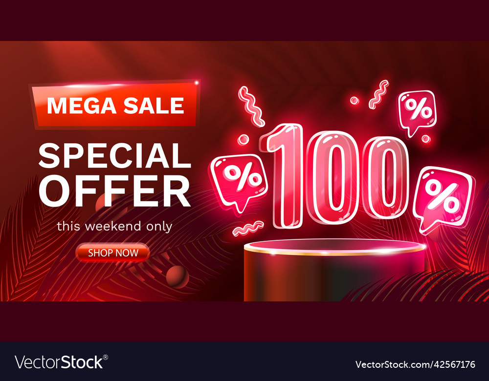 Mega sale special offer neon 100 off banner