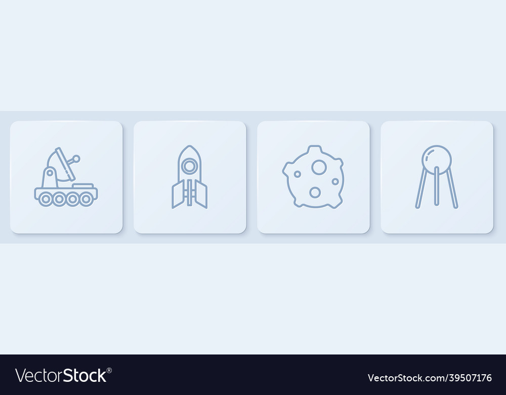 Set Linie mars rover asteroid rocket ship vector image Set Linie mars rover asteroid rocket ship