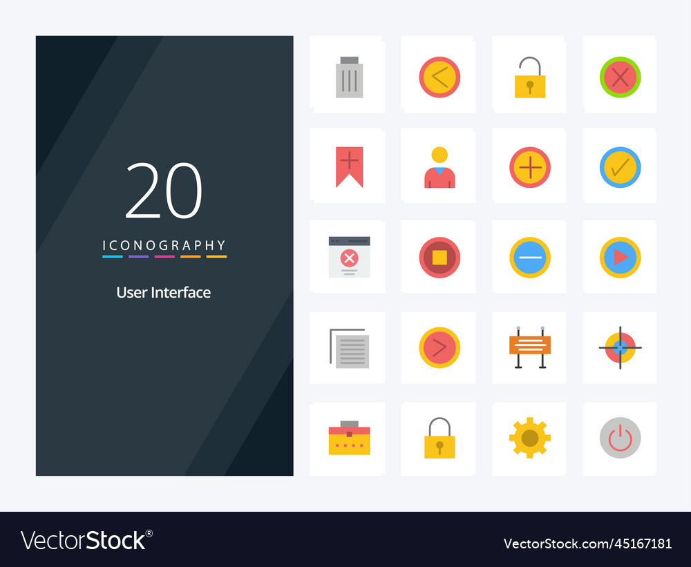 20 user interface flat color icon for presentation