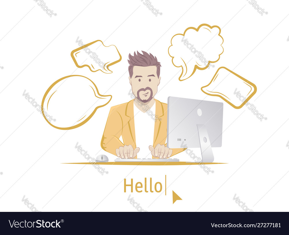 Bearded Man Working on Computer