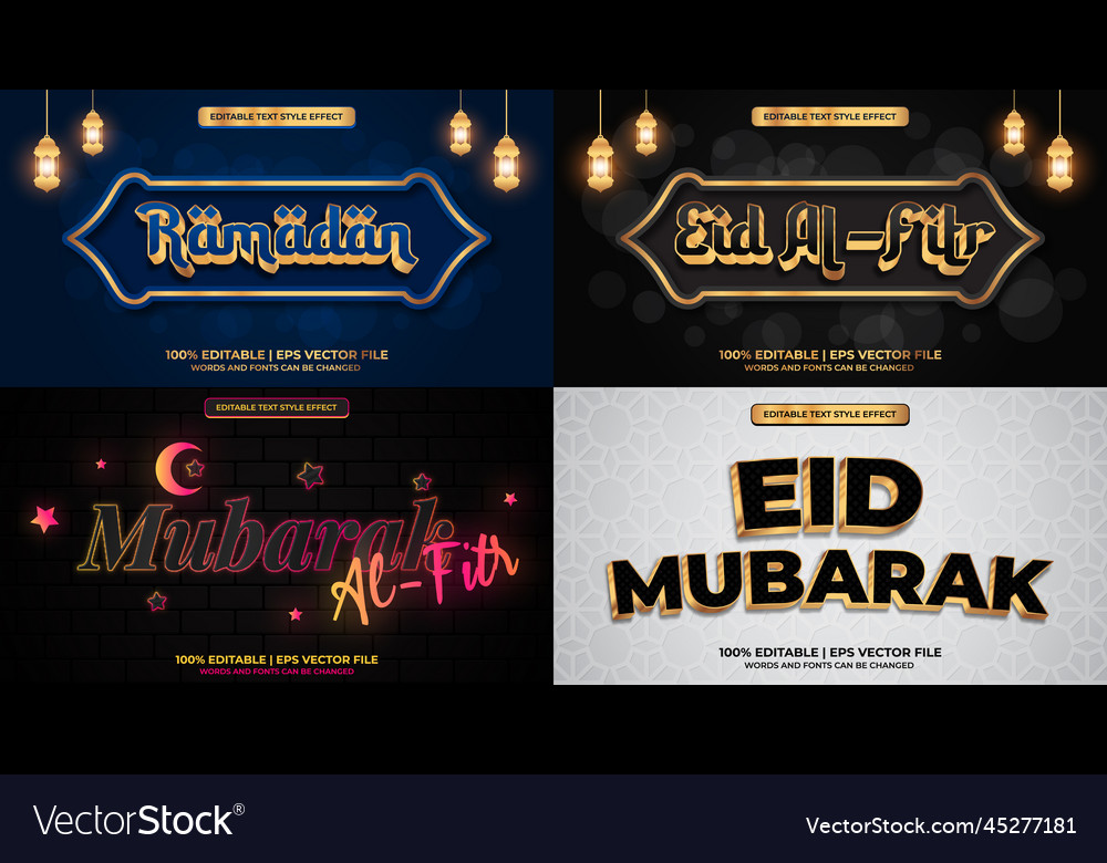 Bundle of editable text effect design set vector image Bundle of editable text effect design set