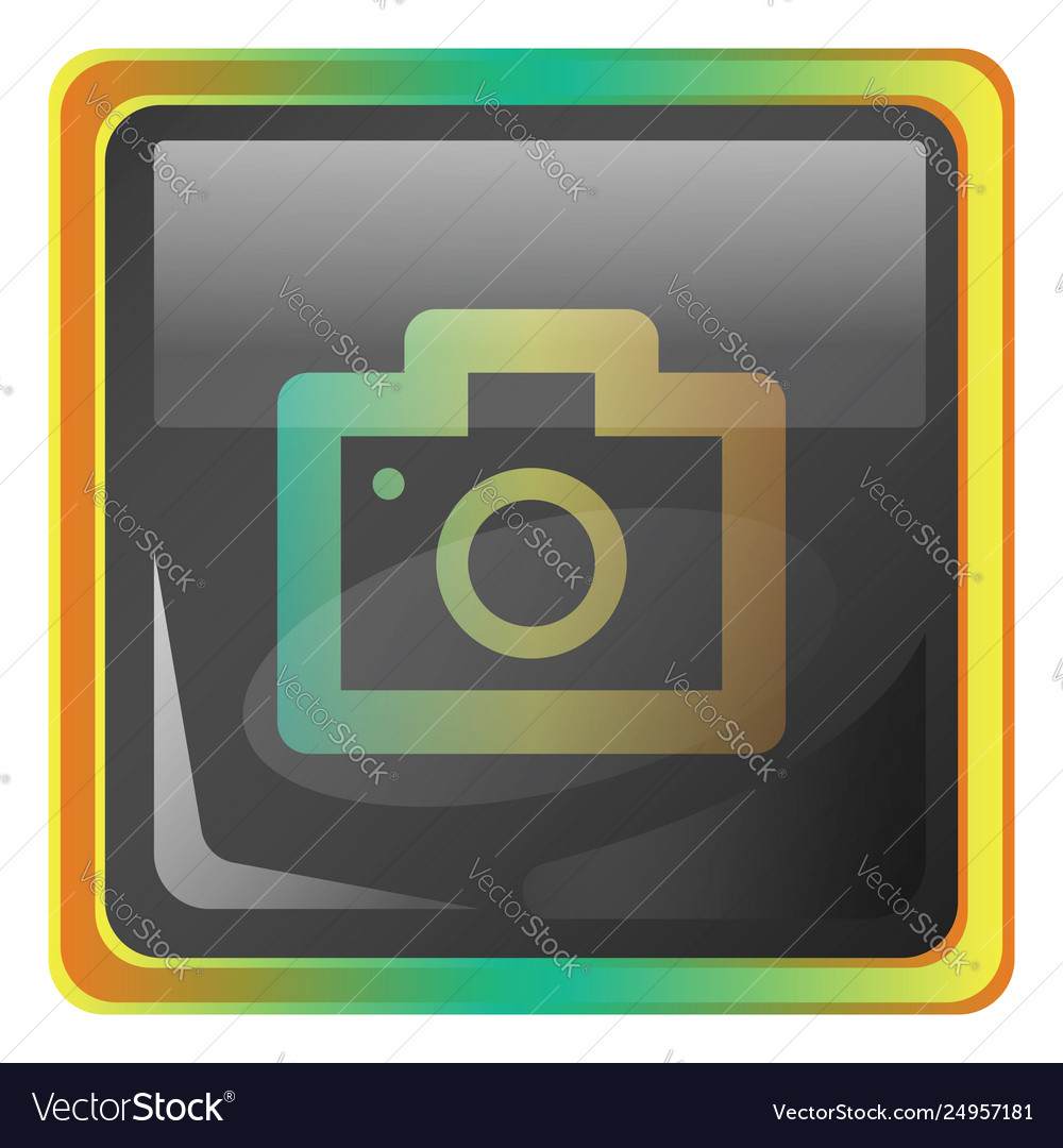 Camera grey square icon with yellow and green