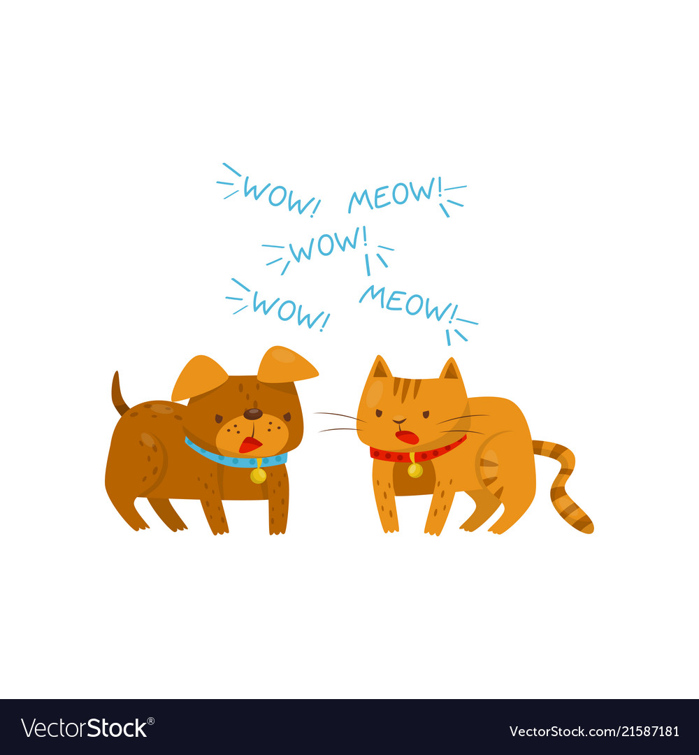 Cat meowing and dog barking cute angry domestic Vector Image