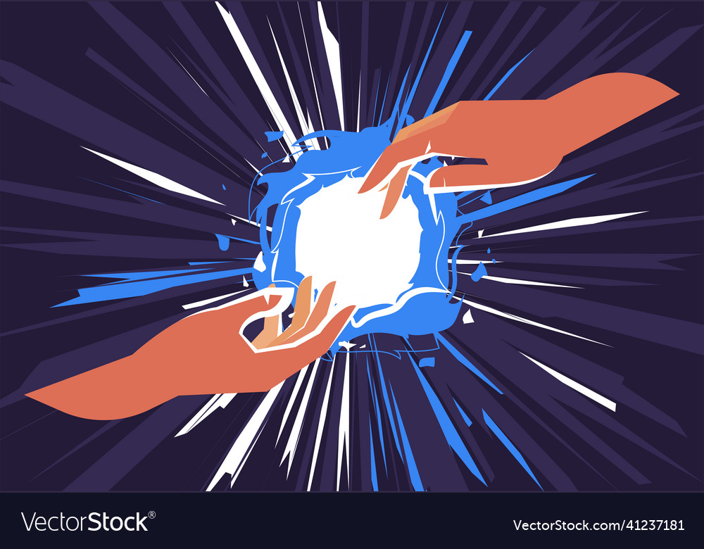 Concept of creating a world two hands vector image Concept of creating a world two hands