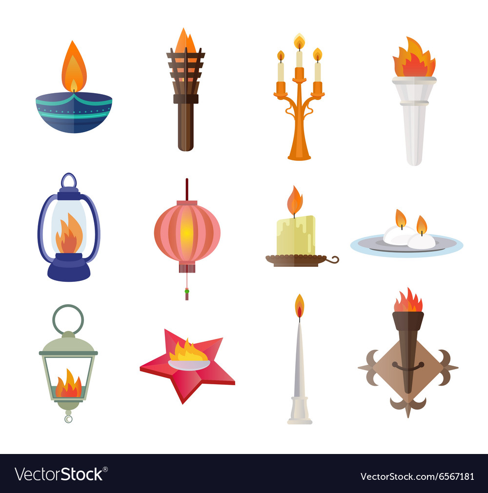 Flat style candles and flames collection Vector Image