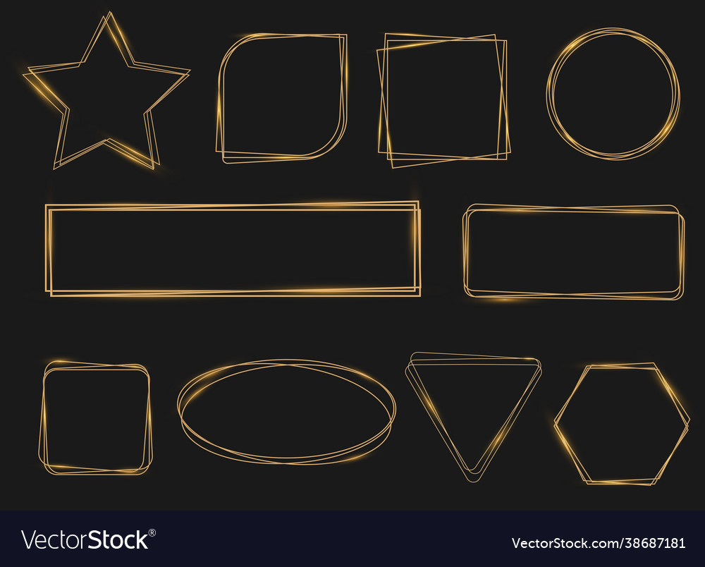 Golden shiny frames borders rim with light Vector Image