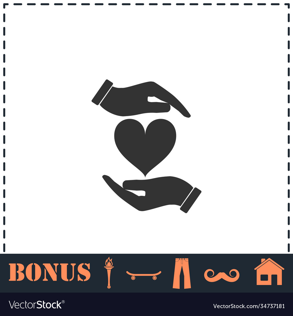 Heart in hand icon flat