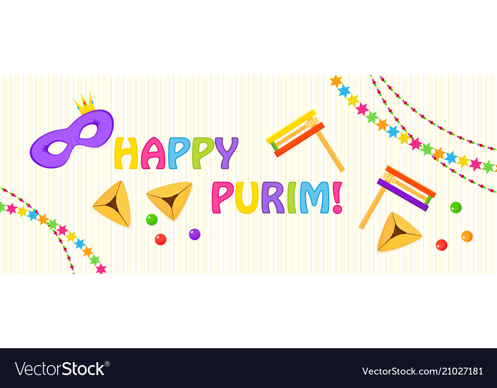 Jewish holiday of purim mask and graggers Vector Image