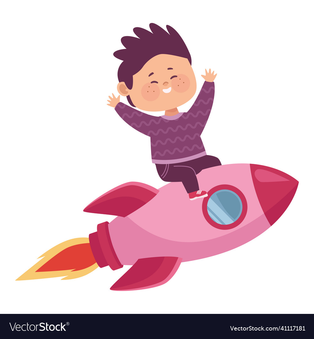 Little boy in rocket Royalty Free Vector Image