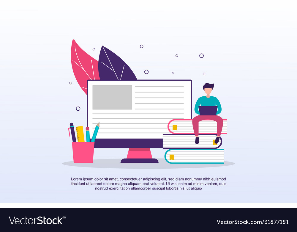 Online learning concept with tiny people can use vector image Online learning concept with tiny people can use