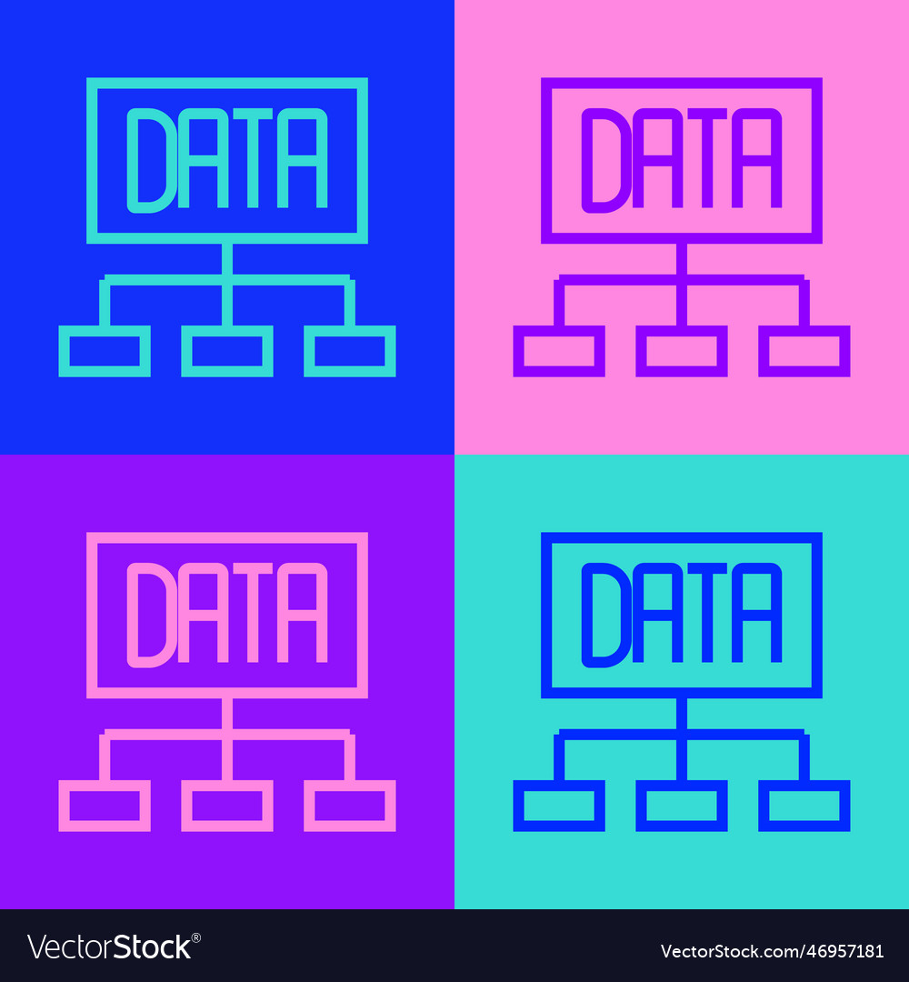Pop art line data analysis icon isolated on color