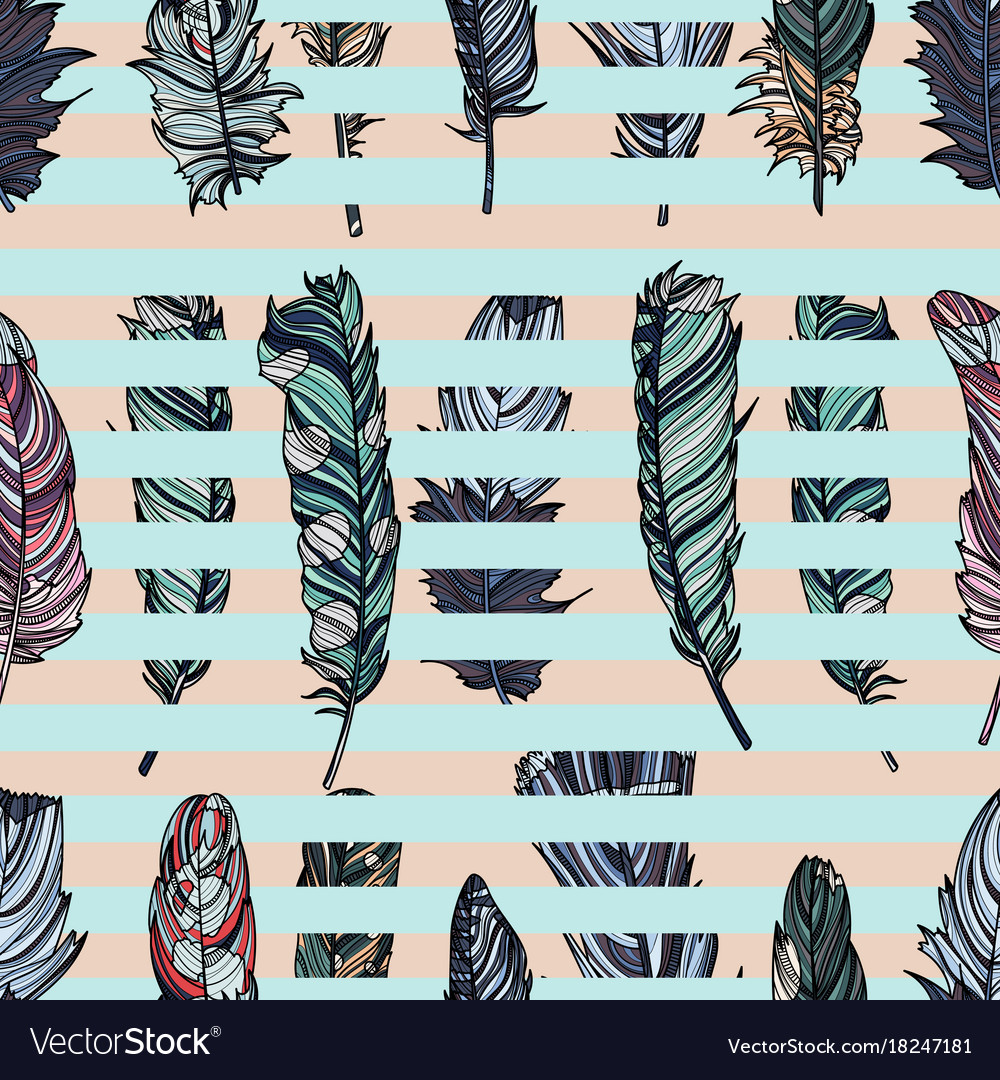 Seamless pattern with feathers and stripes
