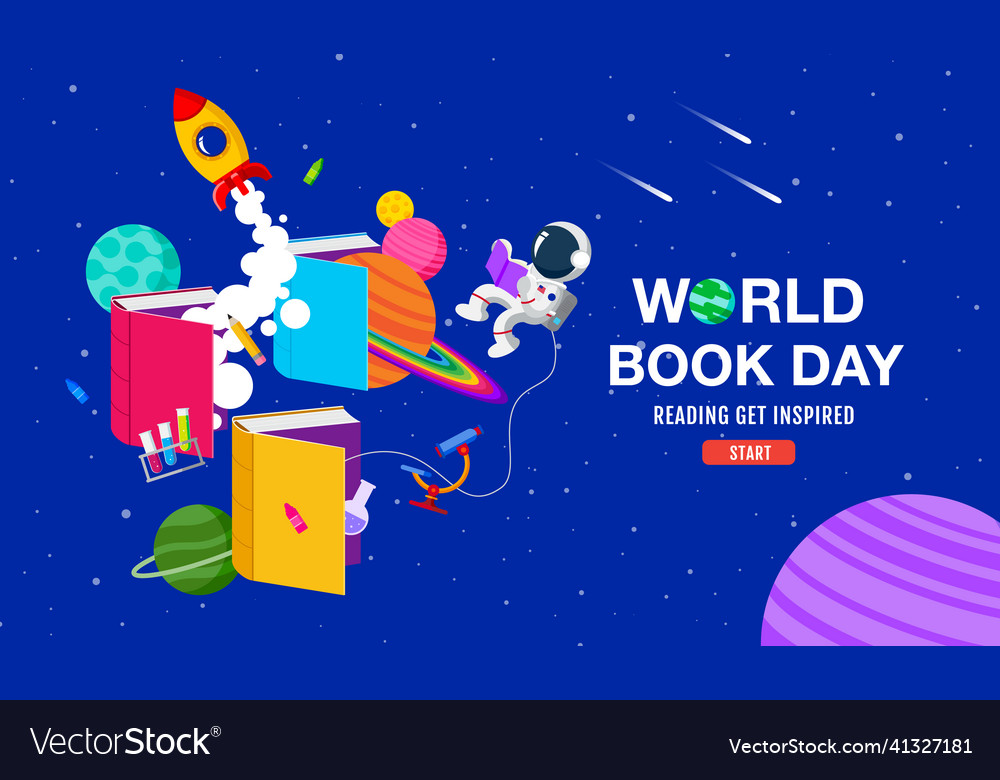 World book day reading imagination back Royalty Free Vector