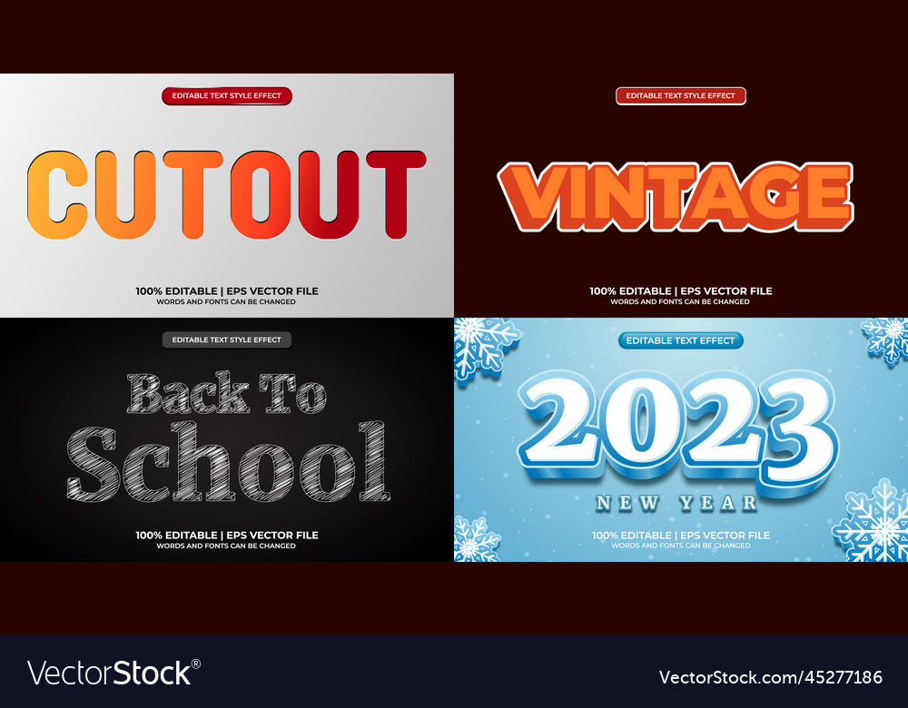Bundle of editable text effect design set vector image Bundle of editable text effect design set