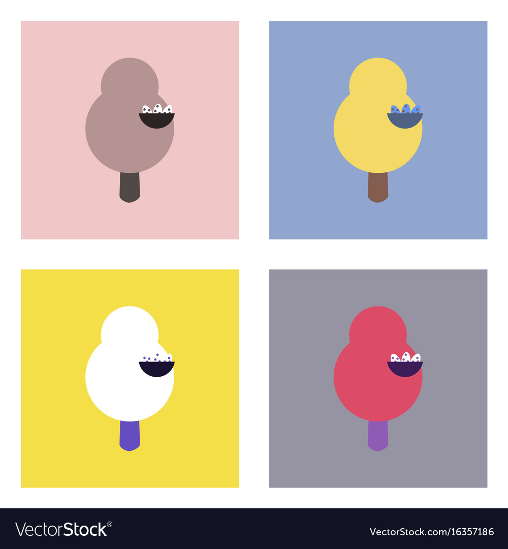 Flat icon design collection tree and nest