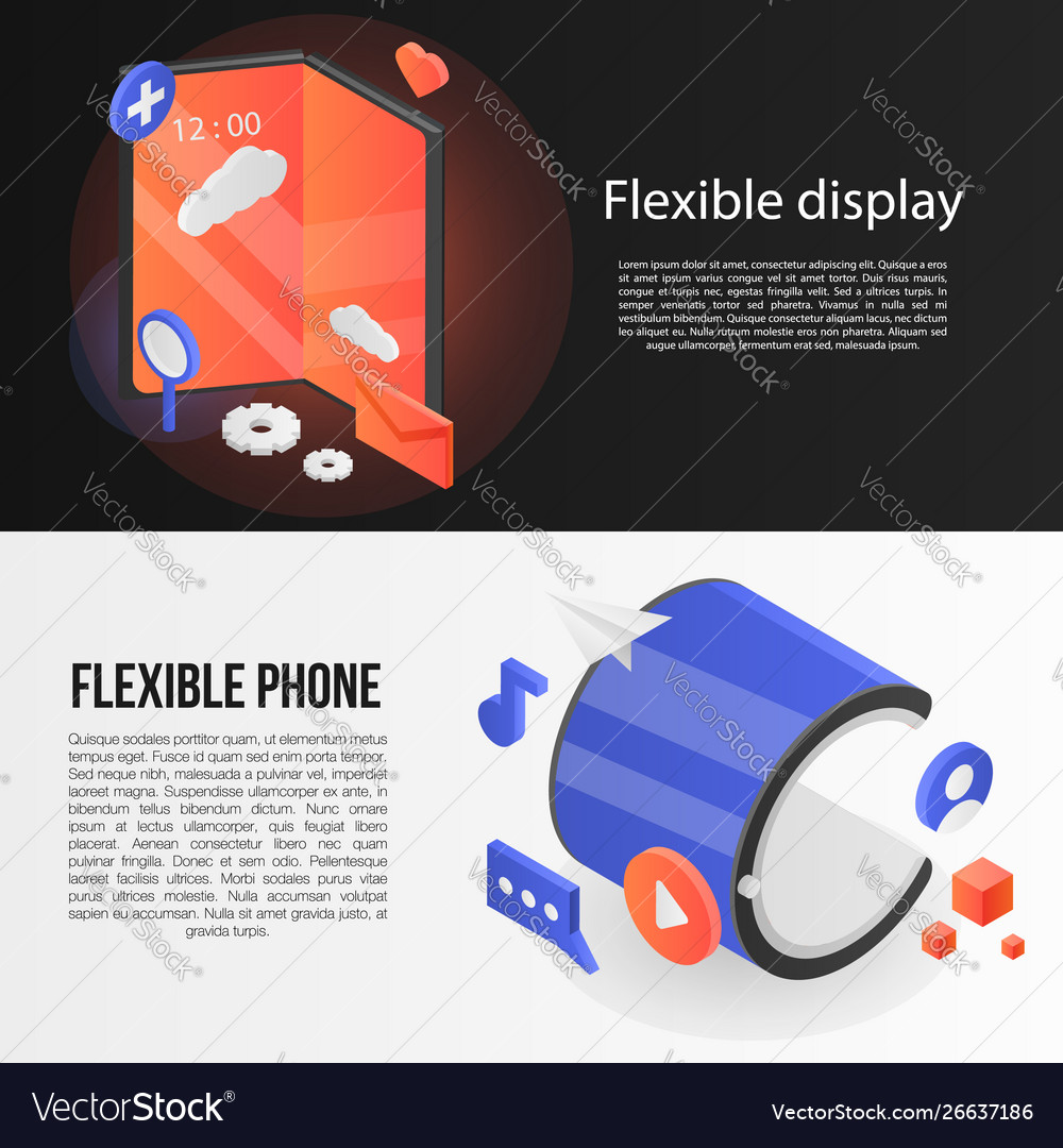 Flexible Display Banner Set Isometric Style Vector Image