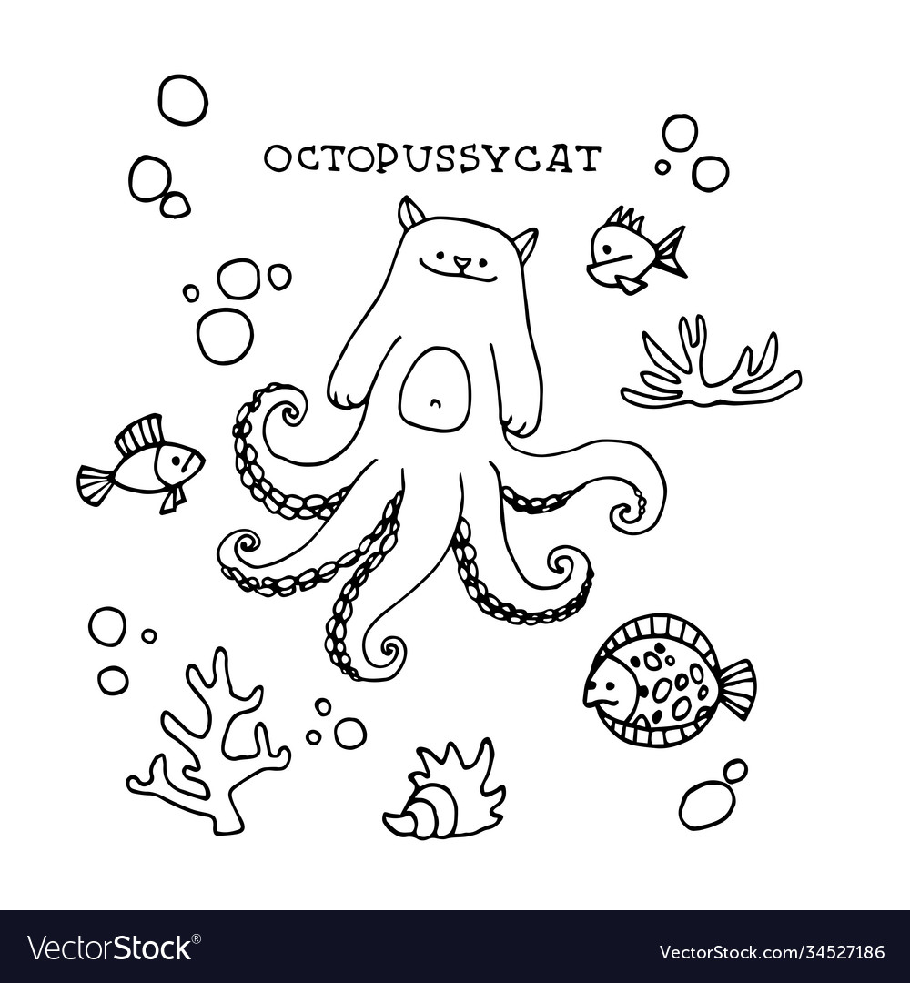 Funny cute octopus cat tentacles marine monster