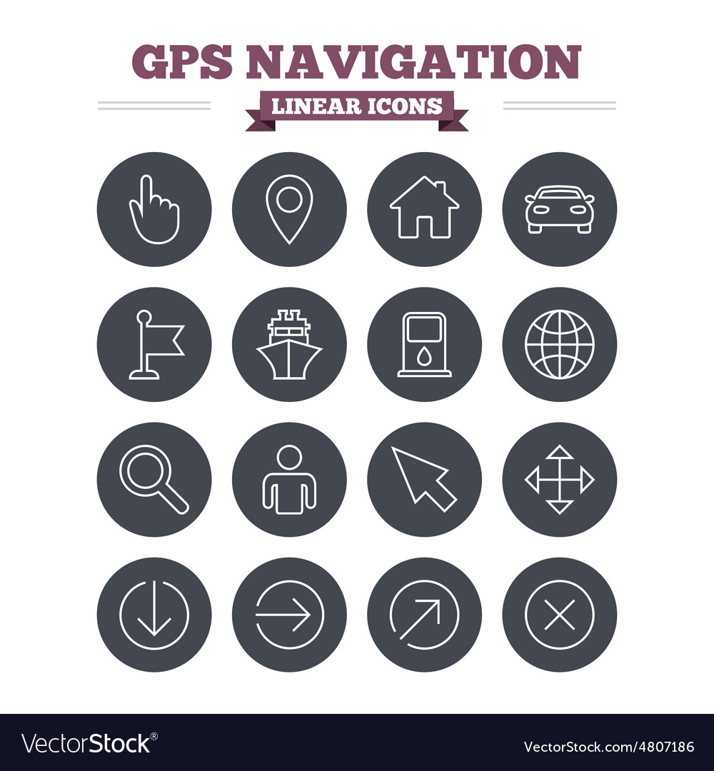 Gps Navigation lineare Icons setzen dünne Umriss