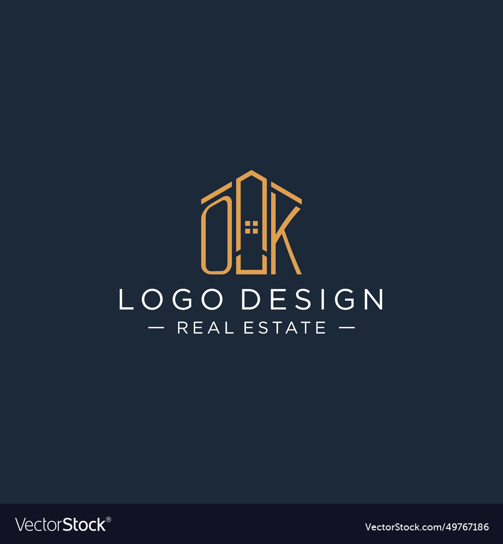 Initial letter ok logo with abstract house shape