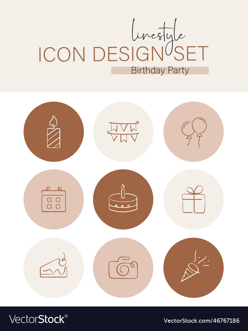 Linestyle icon design set Geburtstagsparty