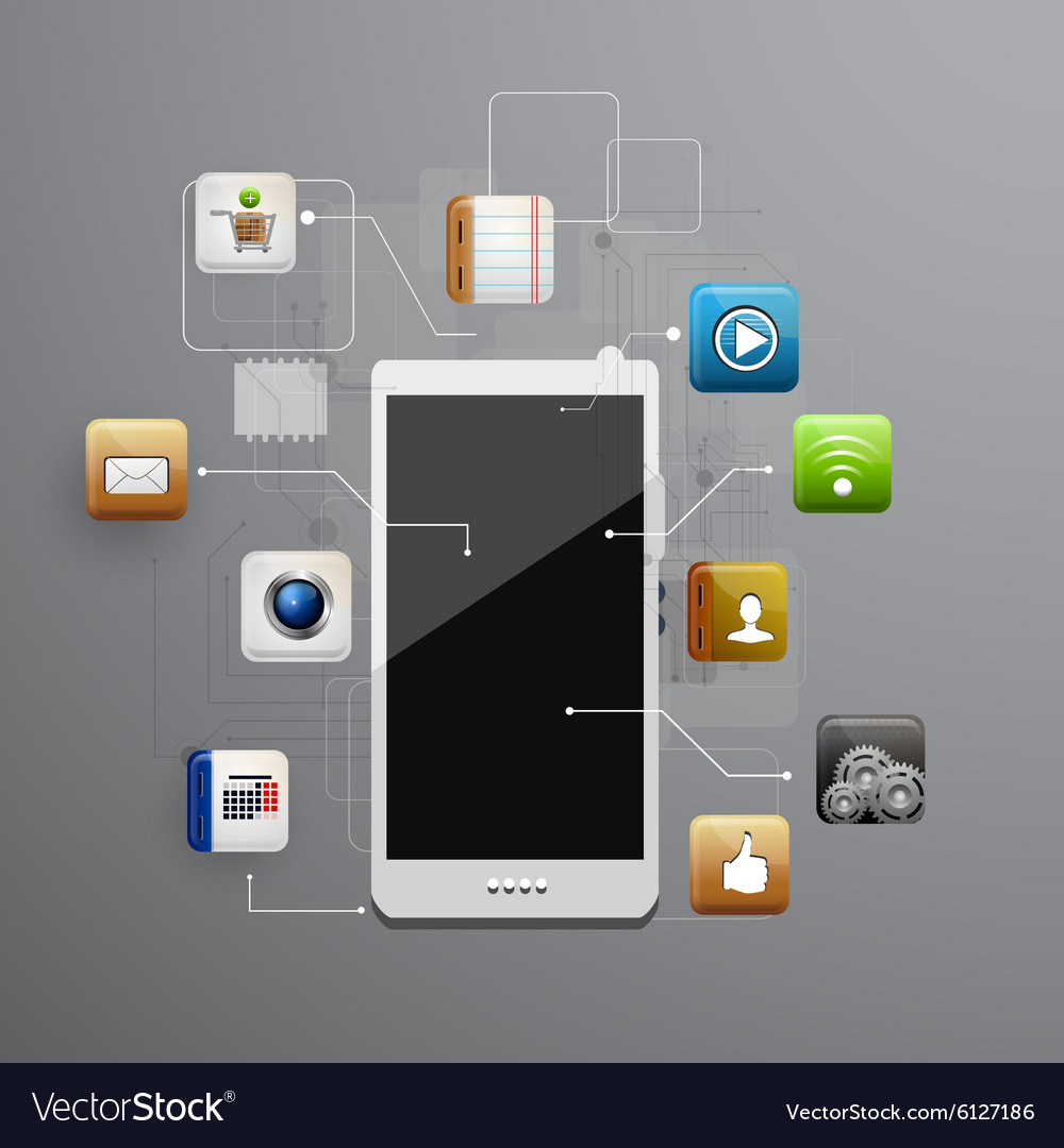 Mobile device with a set of flat icons