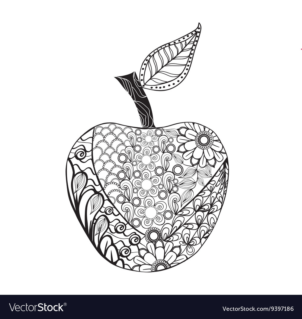 Download Monochrome Apple zentangle style for coloring book