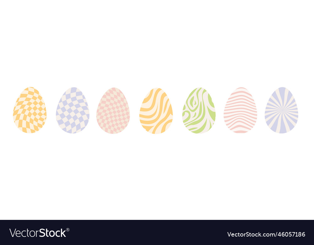 Set of decorated easter eggs with retro groovy