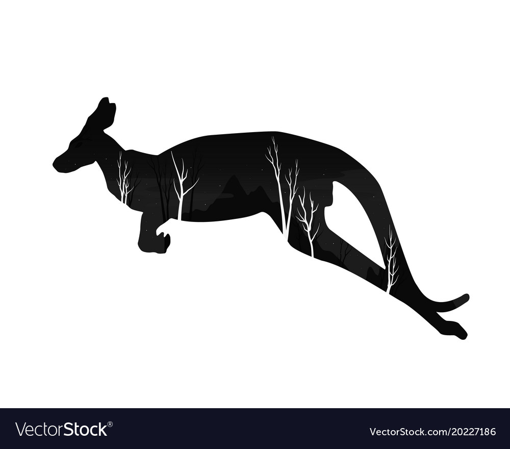 Silhouette of a kangaroo with pine forest