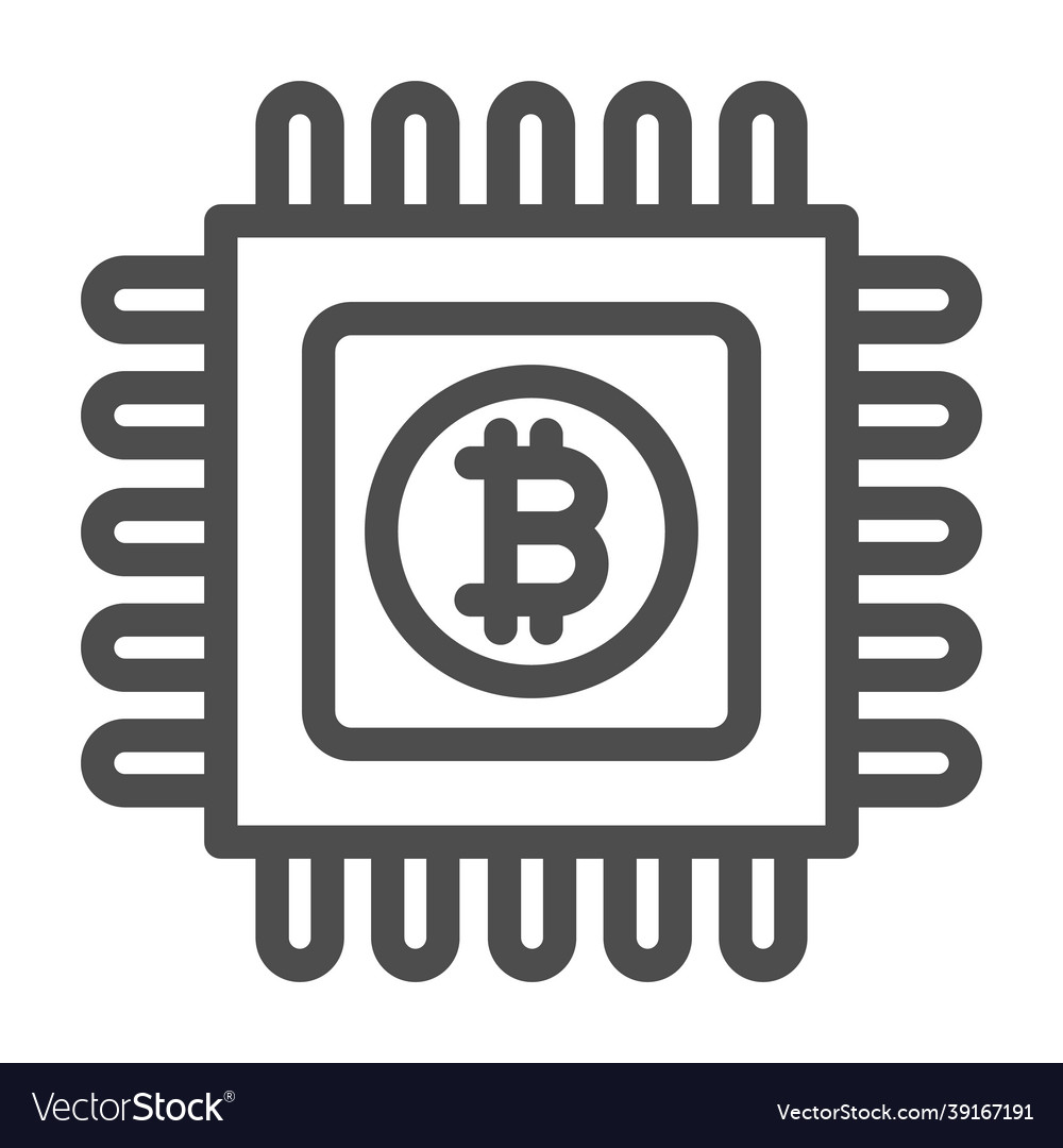 Bitcoin emblem on circuit microchip line icon vector image Bitcoin emblem on circuit microchip line icon