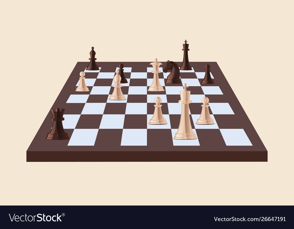 Black And White Chess Pieces On Chessboard Vector Image