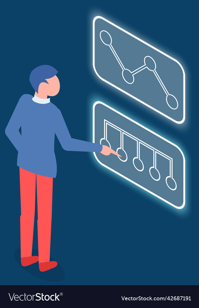 Man interacting with screen digital device presses Vector Image Man interacting with screen digital device presses