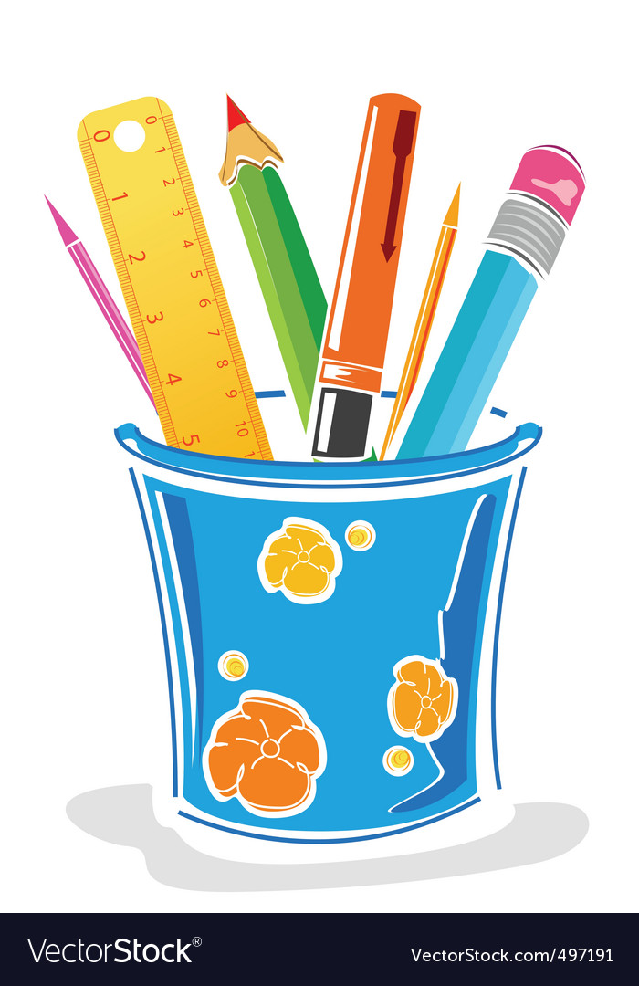 Download Pens and pencils in box Royalty Free Vector Image