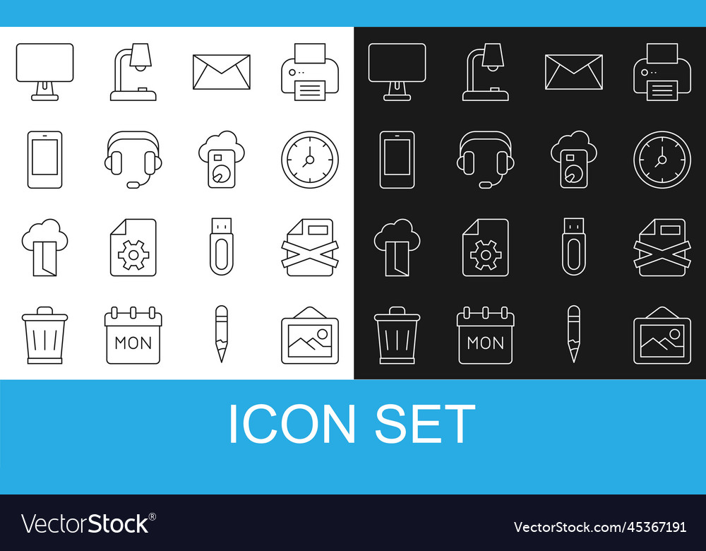 Set line picture landscape delete file document vector image Set line picture landscape delete file document