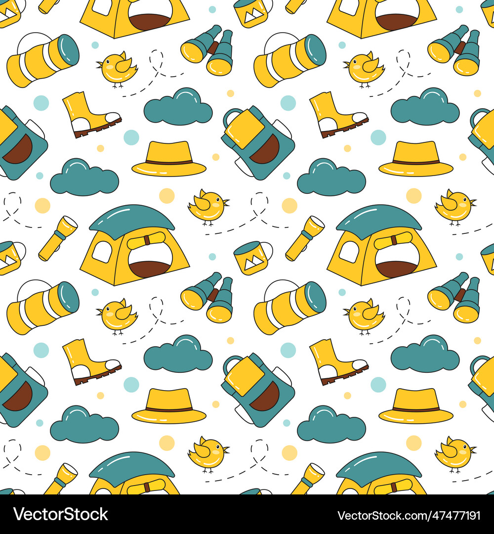Summer camp seamless pattern design of camping Vector Image
