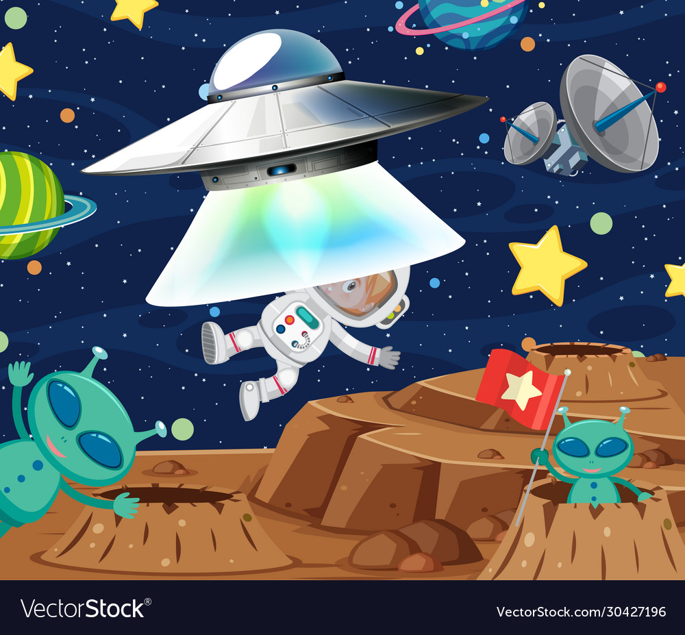 Background scene with astronaut and aliens